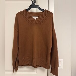 Marks & Spencer Per Una 100% Cotton V-Neck Sweater – Brown (Medium)
